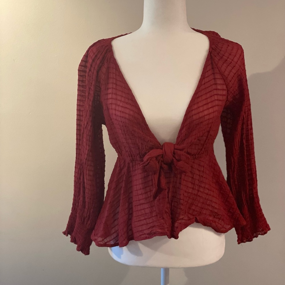 Flattering low cut red long sleeve